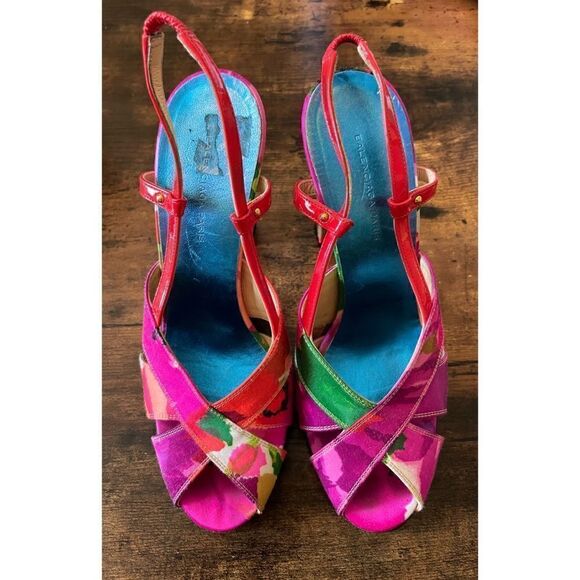 RARE-Balenciaga Printed Satin  Slingback Sandals Size 37/7 Excellent - Picture 3 of 13